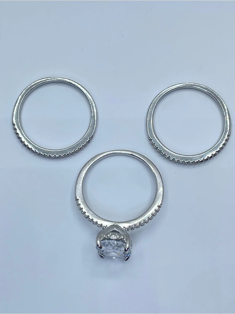 Swarovski Crystal Elements White Oval Cut Solitaire Ring 3 Band Set Sz 9